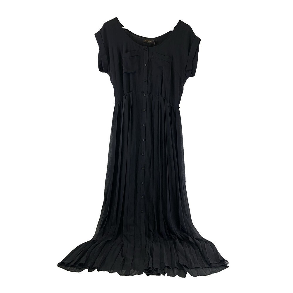 The Limited Chiffon Maxi Dressโ Pleated Short Sleeves Belted Button Down Size 8